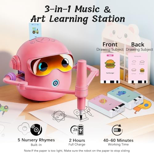 Drawing Robot for Kids with 100 Cards, 12 Colorful Pens & 4 Paintbrushes Montessori Painting Toys for 3-12 Years Old, Voice Read Early Learning Educational Gift for Boys & Girls - Image 2