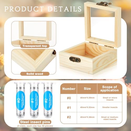 Spiareal 32 Pcs Insect Specimen Tools Kit Include 3.54 x 3.54 x 1.77 in 4 Pcs Display Case Box 3 Foam Pinning Board 3 Tubes Pins 6 Tweezers Butterfly Insect Pinning Kit Entomology Collection Supplies - Image 3