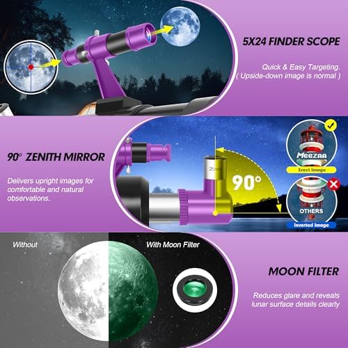 MEEZAA Telescope, Telescope for Adults High Powered, 90mm Aperture 550mm Portable Refractor Telescopes for Kids & Astronomy Beginners Stargazing with Tripod, Phone Adapter, Carry Bag & Moon Filter - Image 4
