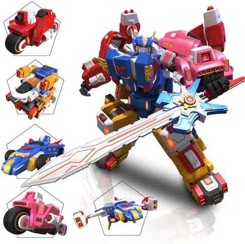 5-in-1 Transforming Vehicles Playset Include Motorcycles, Planes, Go-Karts -STEM Stacking Car Kit, Transforming Robots, Birthday Gift for Toddler Kids 6 Years Old Boys Girls by STOULKD
