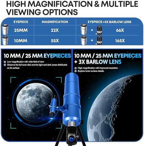 Dianfan Telescope for Kids & Adults, 90mm Aperture 550mm Astronomical Professional Telescope for Adults High Powered, Portable Travel Telescopes for Beginners with Tripod & Adapter, Bag, Folding Stool - Image 4