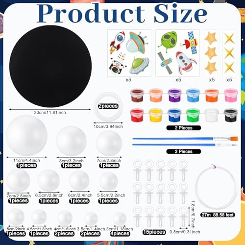 Novabright 87 Pcs Solar System Model Project Kit Back to School Include 16 Mixed Solar System Foam Balls 24 Pigment 4 Brushes DIY Polystyrene Spheres Balls for Outer Space Planet Foam Projects - Image 3