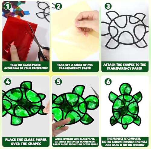 QOUBAI 32 Sets Turtle Suncatchers Craft Kit DIY Window Stained Glass Effect Sea Animals Paper Crafts for Home School Classroom Decoration Kid Ocean Sea Birthday Gift Creative Art Project Activity Game - Image 3