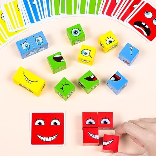 Large Wooden Face Expression Puzzle Building Cubes Manipulatives Face Changing Magic Cube Puzzles Matching Game with Bell Logical Thinking Training Brain Educational Montessori STEM Toys - Image 5