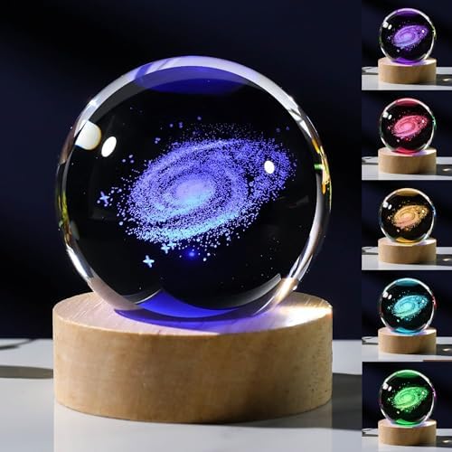 3D Galaxy Crystal Ball Night Light with Remote Upgraded 2.36 Inch Galaxy Planets Glass Ball Lamps with 16 Color LED Wooden Base for Birthday, Astronomy Space Universe Gifts for Boys Girls by Unknown