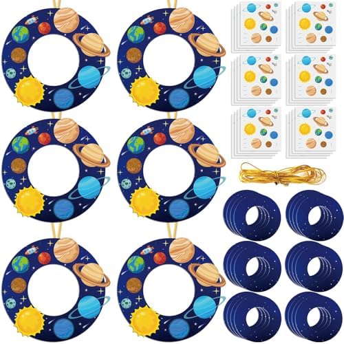 Lonfliness 24 Sets Space Wreath Craft Kits DIY Hanging Decor Solar System Paper Wreath Craft Ornament with Planet Stickers Outer Space Party Supplies for Home School Classroom Activities by Lonfliness