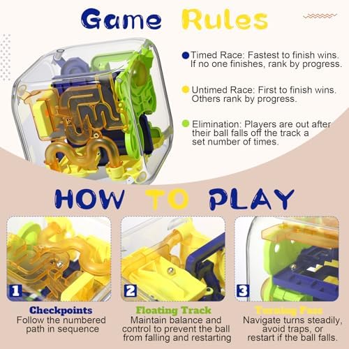 1 Sets Large Labyrinth 3D Maze Cube Puzzle Maze Game Gravity 3D Puzzle Cube Brain Teaser Ball Games for Kids Education Sensory Toys Gift for Adults (Upgrade Version,Yellow) - Image 5
