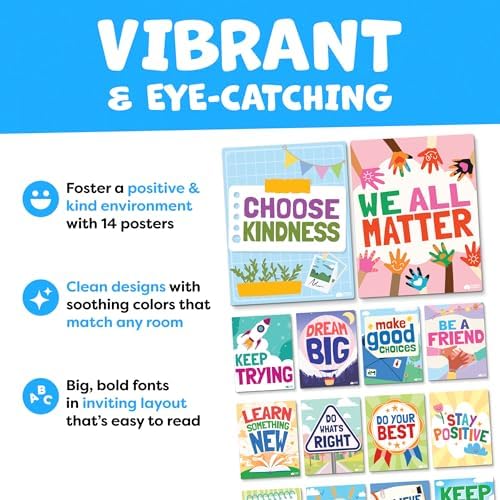 Motivational Posters for Classroom Decor - 14pc Inspirational Positive Affirmation Classroom Posters Middle School High School Elementary - Back to School Supplies Decorations Bulletin Board Wall - Image 2