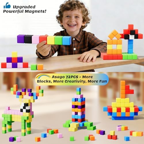 72pcs Magnetic Blocks for Kids, Magnetic Building Cubes for Toddlers 3-5, Preschool STEM Educational Sensory Montessori Square Toy for 3 4 5 6 Boys & Girls 72pcs - Image 4