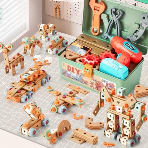 VEAIS Kids Tool Set with Drill,148Pcs Tool Set with Toolbox,STEM Montessori Toys for 3 4 5 Year Old,Pretend Play Kid Toy,Educational Construction Toy for 3-5 Year Old Boy Girl,Birthday Gift for Kids by VisittheVEAIS