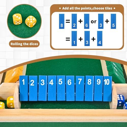 Shut The Box Game 2-4 Players Classic Dice Board Game 10 Numbers Table Math Games Traditional Wooden Family Game for Night Pub Bar Classroom Travel Improves Mathematical Skills - Image 5
