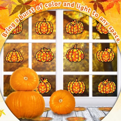 32 Sets Pumpkin Suncatchers Craft Kit DIY Window Stained Glass Effect Fall Pumpkin Paper Crafts Home School Classroom Autumn Thanksgiving Decor Kid Birthday Gift Creative Art Project Activity Game - Image 5