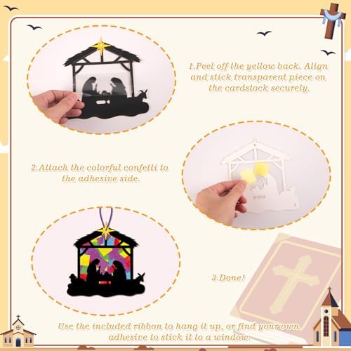 Renbuzhu 40PCS Christmas Crafts Bulk: Nativity Religious Paper Suncatchers DIY Kit for Winter Xmas Holiday Activities Decorations, Window Stained Glass Effect Art Ornaments - Image 5