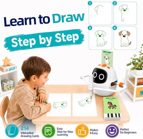 Drawing Robot for Kids Ages 3-8, Educational Drawing Toys with 214 Cards - Image 2