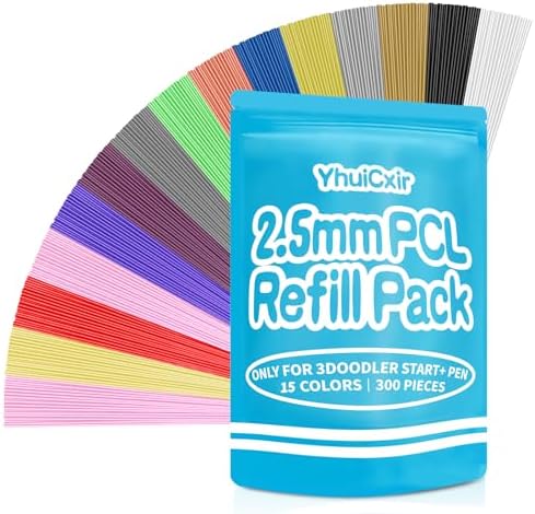 300 Pieces 3D Pen Refills Pack for 3Doodler Start+ Pen 15 Colors 2.5 mm Low Temperature 3D Pencil PCL Filaments Not Compatible with Other 3D Printing Pens by YhuiCxir