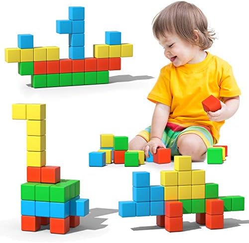Magnetic Blocks, 1.34 inch Large Magnetic Building Blocks, 3D Magnetic Cubes for Toddlers, Preschool Educational Construction Kit, Sensory Montessori Toys Kids Blocks for Boys Girls Toddlers by ASAGO