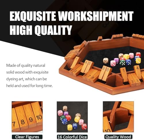 TooyBing Upgraded 1-6 Players Shut The Box Dice Game, Wooden Board Table Family Game for Kids and Adults with 16 Dice, Classic Tabletop Math Game for Pub Classroom Party, Gift for Christmas Birthday - Image 3