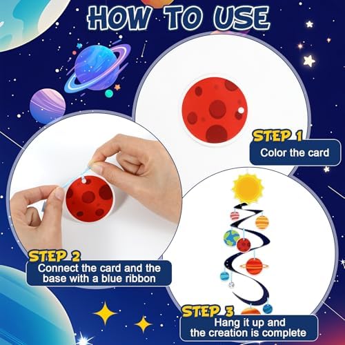 24 Sets Space Craft Kits DIY Solar System Hanging Decoration Make Your Own Outer Space Paper Crafts Ornament Galaxy Planet Star Stickers Games for Home School Classroom Activities Party Favor Gift - Image 4