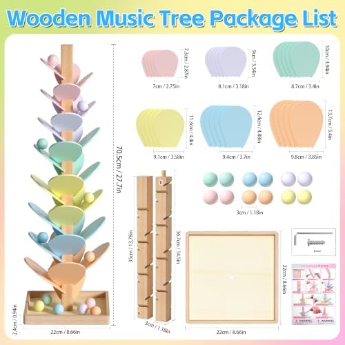Gotoofun Wooden Marble Run Music Tree, Montessori Rainbow Singing Tree with 12 Extra-Large 3cm Balls, Color Sorting STEM Learning Toy, Wooden Ball Run Game Gift for Kids Ages 3+ - Image 2