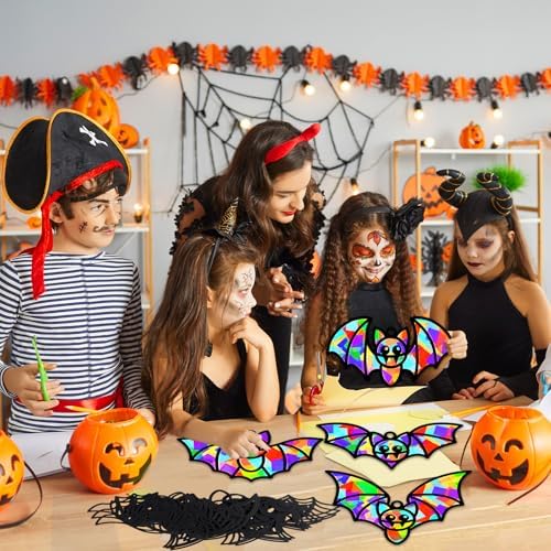 QOUBAI 32 Sets Halloween Bats Suncatchers Craft Kit DIY Window Stained Glass Effect Halloween Bats Paper Crafts Home School Classroom Decoration Kid Birthday Gift Creative Art Project Activity Game - Image 5