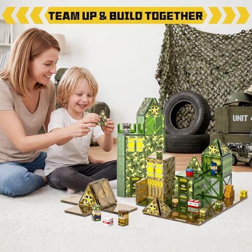 Bmag 109 PCS Military Magnetic Tiles Set, Army STEM Building Toys, Camo Printed Construction Blocks, Educational Play Gifts for Boys Girls Ages 3-12 - Image 6