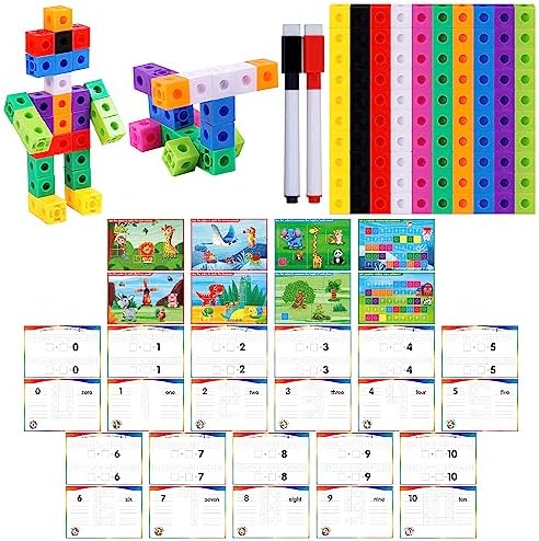 Math Linking Cubes, 100 Math Cube Manipulatives with 30 Learning Activities Number Counting Blocks Snap Linking Math Counters Fun & Educational Pre-K Counting Blocks for Preschool Kindergarten by SpriteGru
