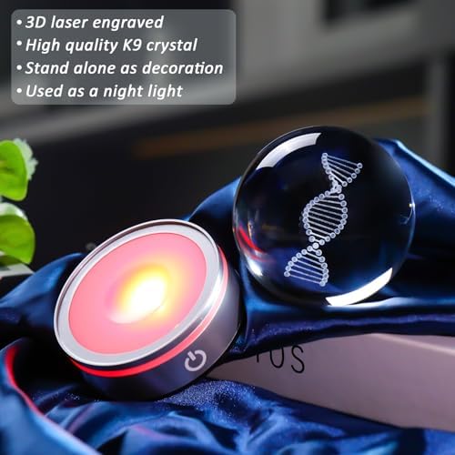DNA Crystal Ball with LED Base - Unique 3D Laser Engraved Science Decor, Gift for Biology Teachers, Medical Students & Science Lovers, Classroom Lab Decor Night Light - Image 3
