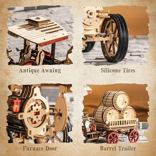 rowood 3D Wooden Puzzles for Adults, Steam Engine Car Model Kit, 1:28 Scale Mechanical Steam Locomotive Wooden Puzzle, 469PCS,Assembly Time 6H, Awesome Gifts for Adults - Image 4