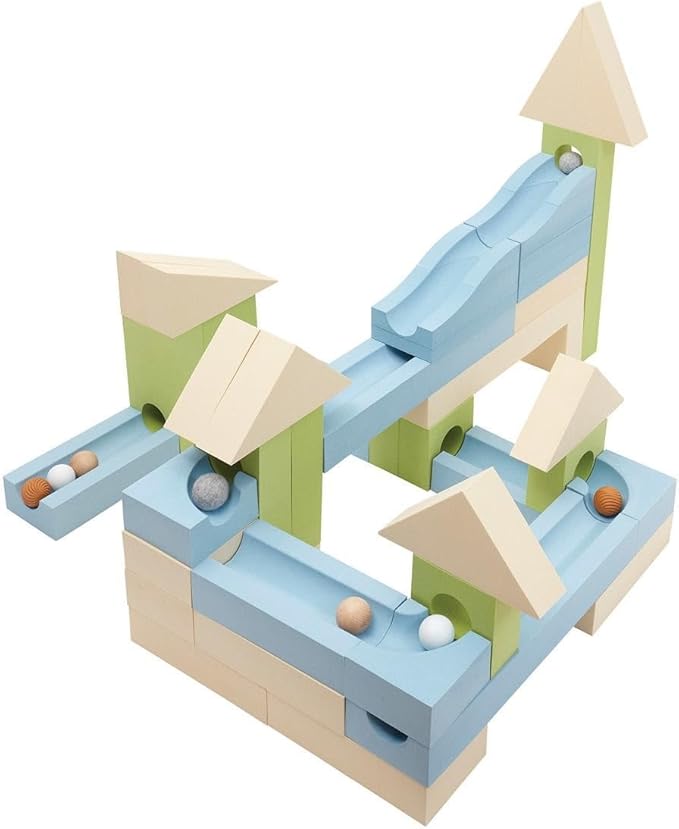 Kaplan Early Learning Ramp and Roll Discovery Blocks Set - 48 Pieces - STEM Marble Run Building Toy for Toddlers & Preschoolers, Oversized Foam Blocks with Included Balls, Physics and Engineering Play