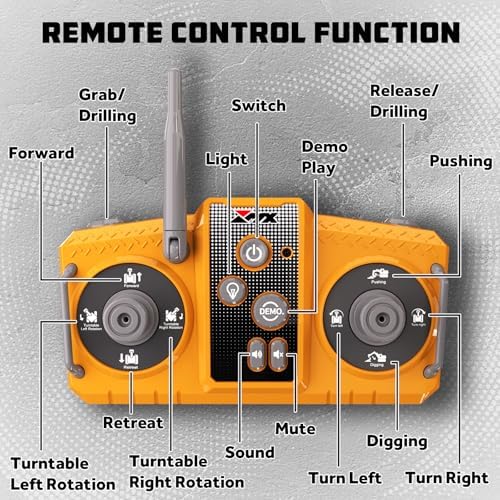 Remote Control Excavator Toys, 3-in-1 Metal Bucket/Claw/Drill, Turns 680° - Construction Toys with Lights/2 Recharge Batteries/Music, Christmas Birthday Gifts Mini RC Excavator Toys Boys for 3+ - Image 6