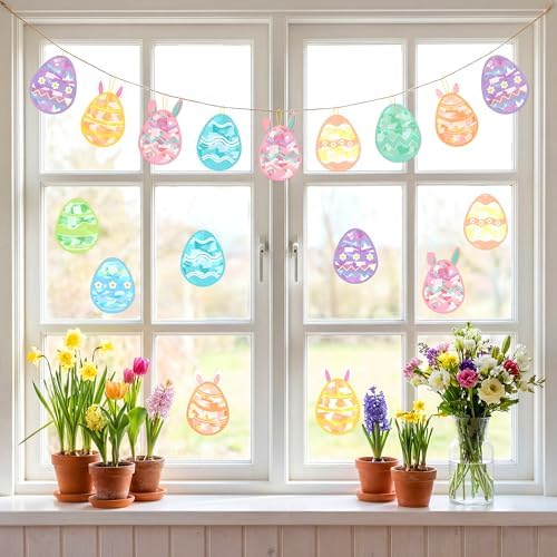 Renbuzhu 48PCS Easter Crafts Bulk: Eggs Paper Suncatchers DIY Kit for Activities Decorations, Window Stained Glass Effect Art Ornaments - Image 3
