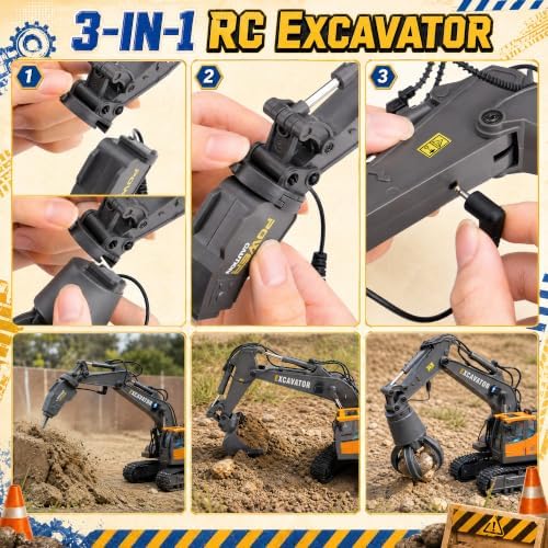 Remote Control 3-in-1 Excavator Toys, 13 Channel 1:20 RC Construction Truck - Image 4