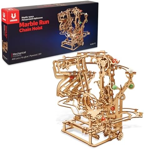 UGEARS Marble Run Chain Hoist, Model Kit, 3D Puzzle, Models for Adults to Build Mechanical Engineering Kit Brain Teaser, Hobby Set by UGEARS-ModelingJoy