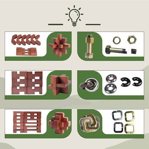 12pcs Puzzles Toys Wooden Metal Brain Teaser Puzzles Game for Adults Kids - Image 2