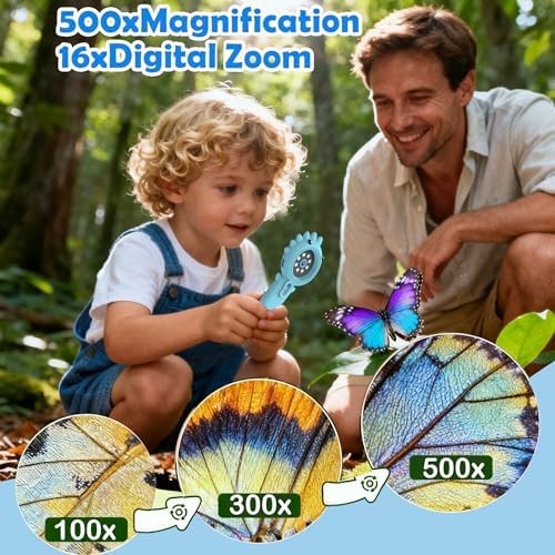 Portable Microscope for Kids & Toddlers, Mini Pocket Handheld Microscope with Photo and Video Function, STEM Educational Science Kit (32GB Card) (Blue) (Blue) - Image 2
