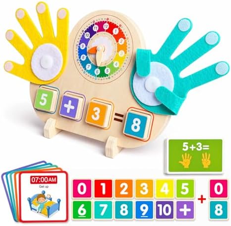 2-in-1 Wooden Math Manipulatives & Teaching Clock Toys by Unknown