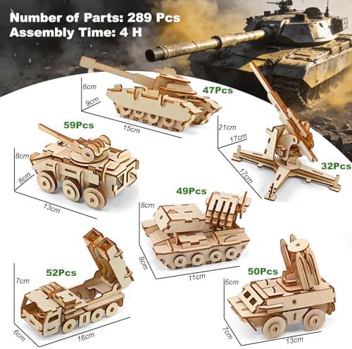 3D Wooden Puzzle for Adults –6 Pack DIY Wooden Military Vehicles Model Kits for Adults to Build, Brain Teaser Puzzles Wood Crafts for Teens, Creative Gift Ideas for Birthday & Christmas - Image 2