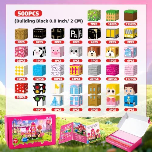 500PCS Magnetic Blocks for Kids Ages 3-8, Princess Castle Magnetic Building Cubes,Birthday Gifts for Girls Toddler STEM Sensory Montessori Toys Magnetic Blocks for Daughter - Image 2