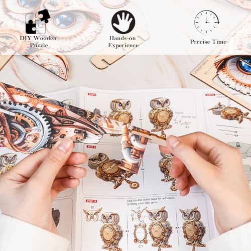 KAAYEE 3D Puzzles for Adults Mechanical Owl Clock DIY Wooden Puzzle Craft - Image 3