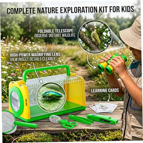 Bug Catching Kit for Kids Outdoor Exploration, 9-in-1 Explorers Catcher Kit with Telescope, Magnifier, Flashlight & Compass, Observation Box for Nature Adventure, Kids Bug Catching, K - Image 3