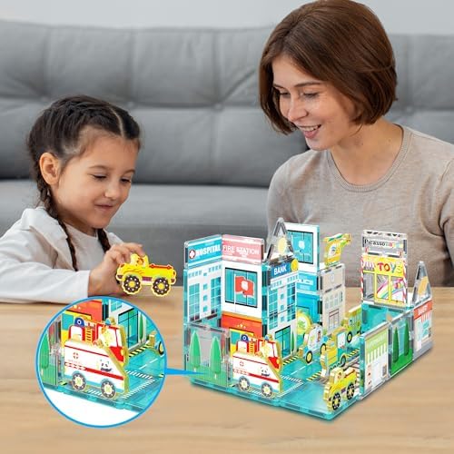 PicassoTiles 8pc Metro City Vehicle Magnet Building Block Set with Magnetized Action Figures Compatible with Magnetic Tile Kits STEAM Educational Construction Playset for Boys Girls Age 3 Plus PTA24 - Image 2