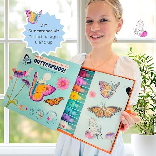 SunnyLifeStudios Butterfly Suncatcher Craft Kit for Kids – Stained Glass Window Art Kit with Activity Book & Paint Set | DIY Craft Gift Ages 8–12+ - Image 5