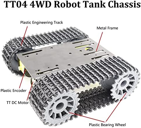 SmaringWing Metal Smart Robotic RC Tank Chassis Kit with 4pcs DC TT Motors for Arduino UNO R3/ Raspberry Pie/STEAM Education, TT04 Crawler Tank Car Chassis Platform for Adults (Black) - Image 3