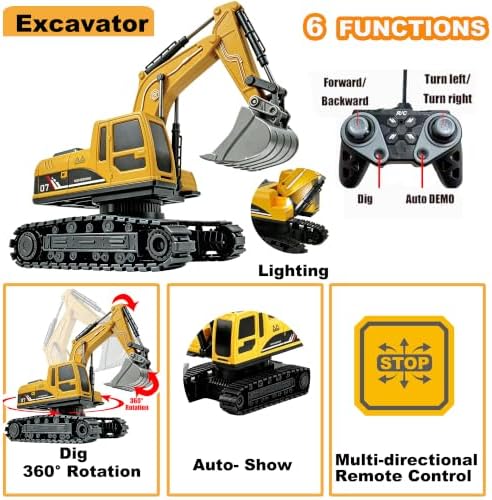 Remote Control Excavator and Dump Truck Toy Set, RC Excavator & RC Dump Truck with Lights and Sounds for Imaginative Play, Birthday Gifts for Toddlers Boys Girls - Image 5