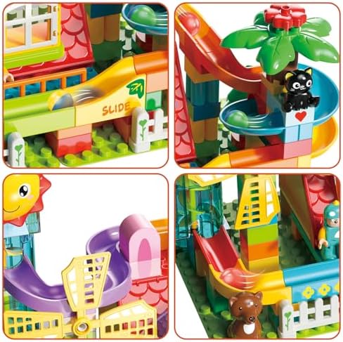 Marble Run Building Blocks Toy - 2 in 1 Compatible Blocks Models with 6 Marble Balls, Montessori Educational Race Track Building Block Set, Classic Blocks STEM Toy for Kid Boys Girls (118PCS) - Image 2