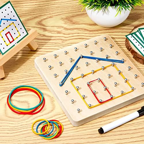 HEELWIRE Wooden Geoboard,Montessori Toy,Graphical Mathematical Education Toy for Kids with Pattern Cards and Rubber Bands to Figures and Shapes, Brain Teaser STEM Toy Geo Board (6 * 6 * 0.6 in) - Image 6