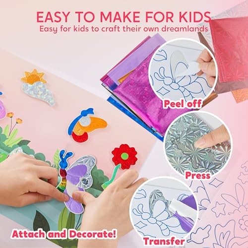 Klever Kits Foil Art Kit for Kids - Arts & Crafts Supplies, Mess Free Coloring, Flowers & Butterflies Foil Foam Stickers, Creative Travel Toys, Birthday Gifts for Boys & Girls Ages 4 and Up - Image 5