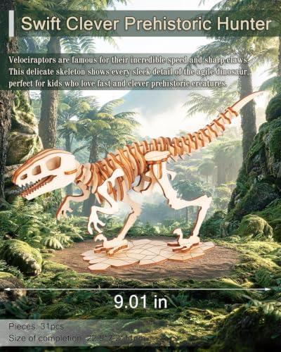 3D Wooden Dinosaur Puzzle, 4 Kits - Raptor, Pteranodon, STEM Toy 8-12 - Image 2