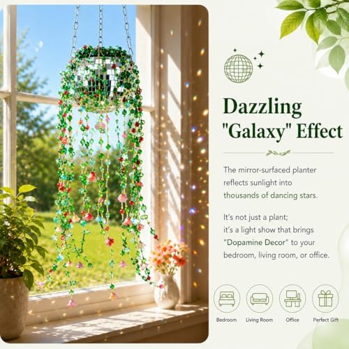 Bead Kit Green Glass Beaded Plant Kits Disco Ball Hanging Planter Gift - Image 4