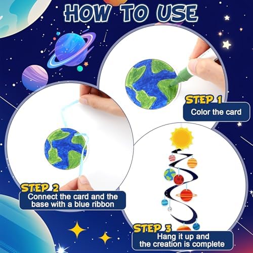 24 Sets Space Craft Kits DIY Solar System Planet Coloring Hanging Decor Color Your Own Outer Space Paper Crafts Galaxy Coloring Ornaments Art for Home School Classroom Activities Party Favor Gifts - Image 4